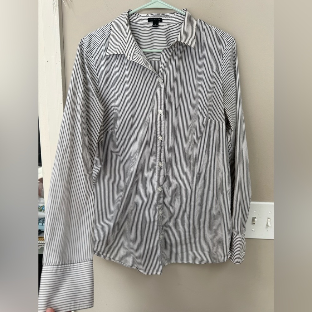Ann Taylor Black and White Striped Button Down Shirt